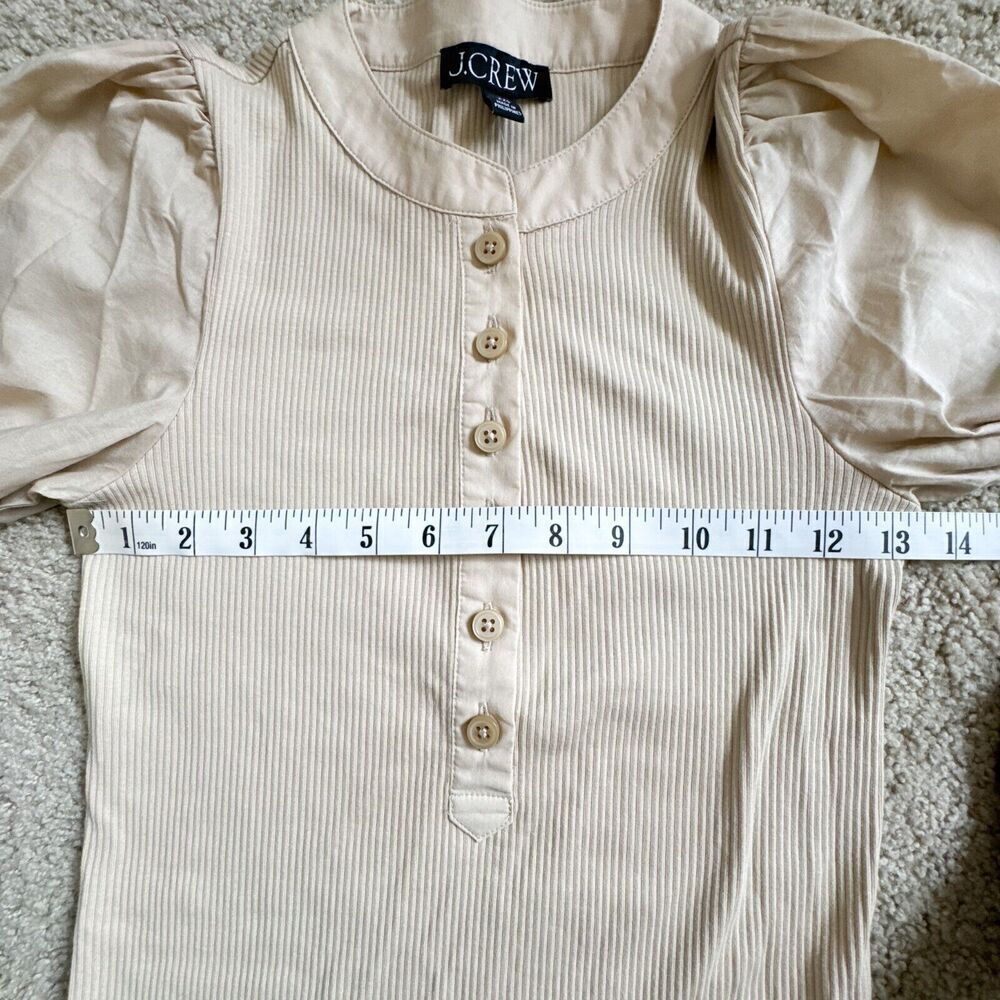 J.Crew New Vintage Rib Puff Sleeve Henley Top in Light Khaki Natural Size XXS - Picture 8 of 8